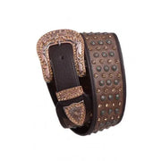 Rhinestone & Metal Studded Wide Leather Belt