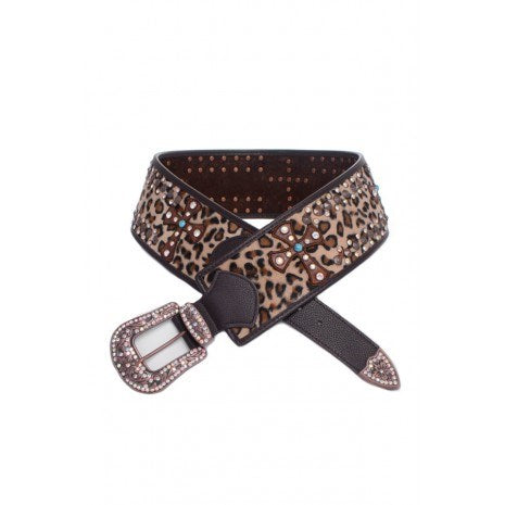 Rhinestone Cross Studded Wide Leather Belt