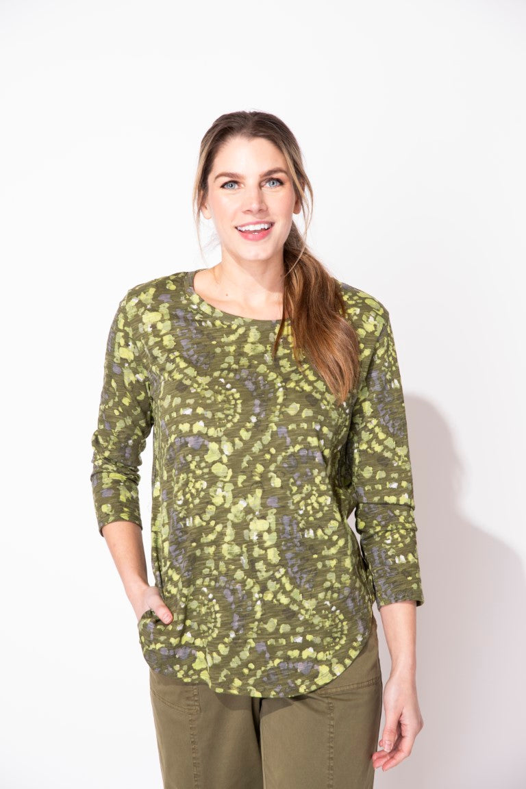 Cotton Slub 3/4 Sleeve Tee Kaleidescope in Olive by Escape