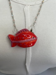 Red Stripe Fish Necklace by Gina