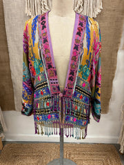 Embroidered Reversible Tapestry Fringe Short Jacket