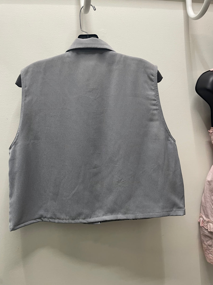 Reworked Sleeveless Flowy Crop Button Down #06