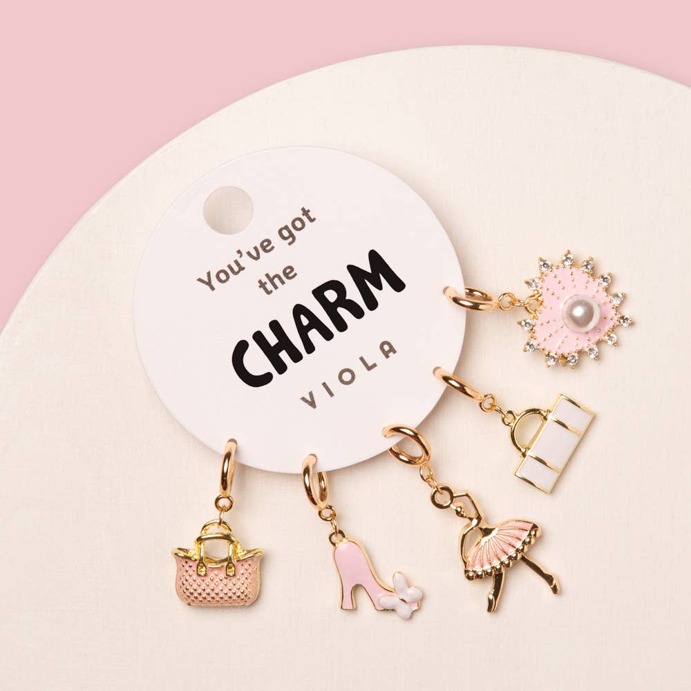 5-Pc Assorted Pink Fashion Theme Charm Set Robin Boutique