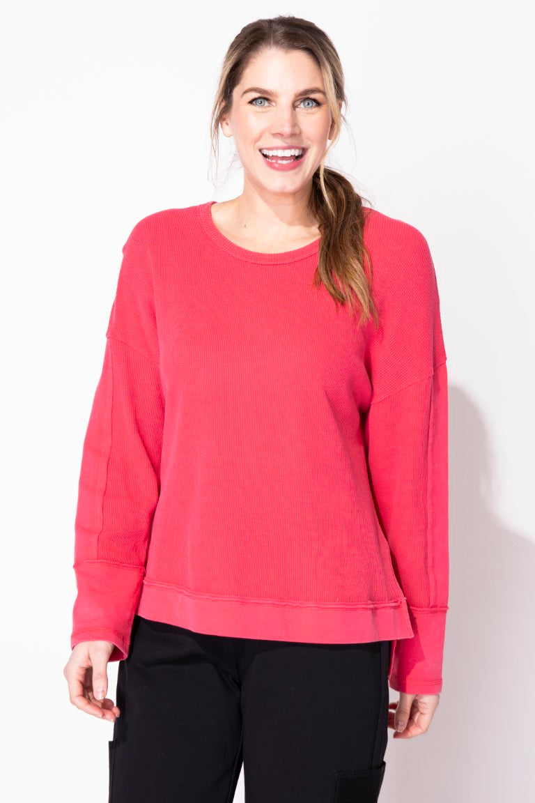Waffle Knit Boxy Thermal Top in Black by Escape