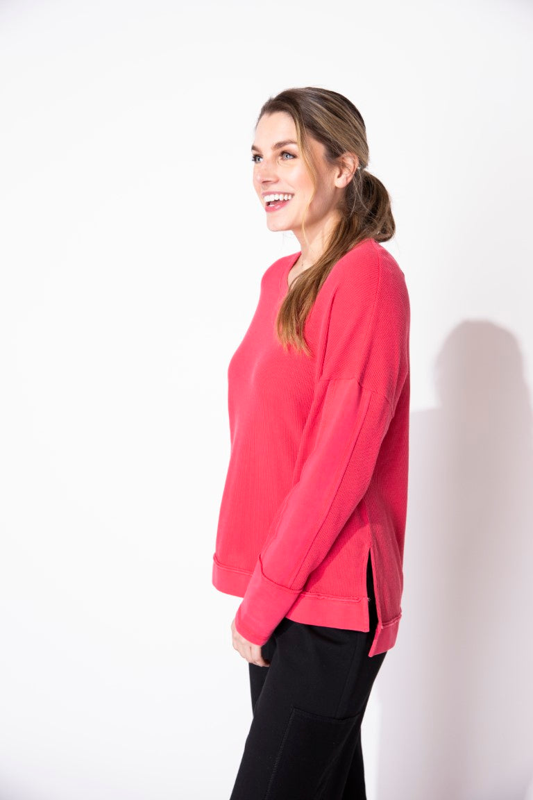 Waffle Knit Boxy Thermal Top in Black by Escape