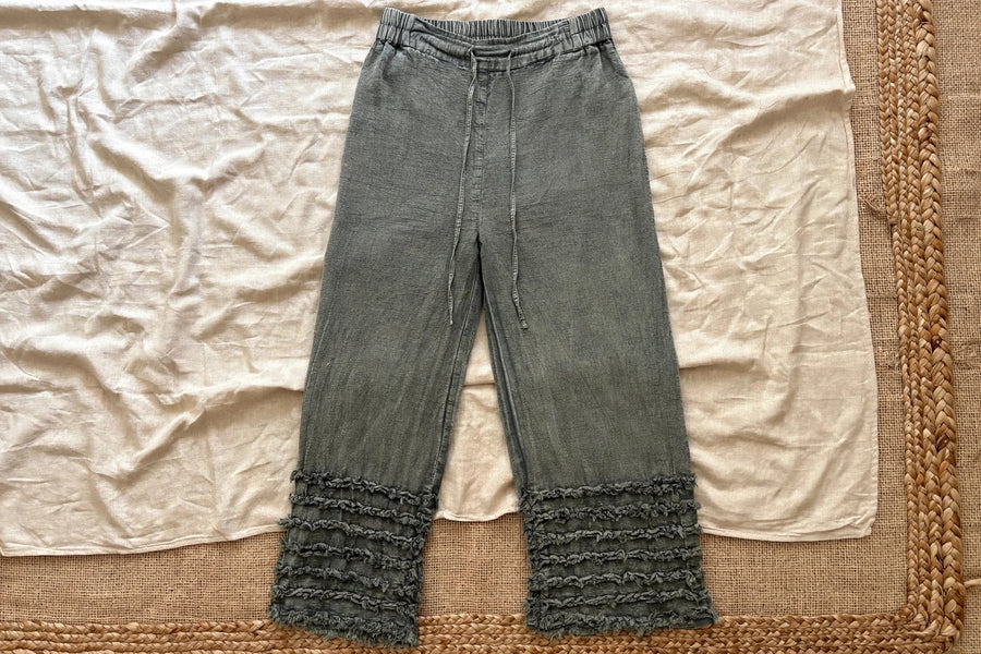 Ruffled Hem Mineral Wash Pants by The Paper Lace