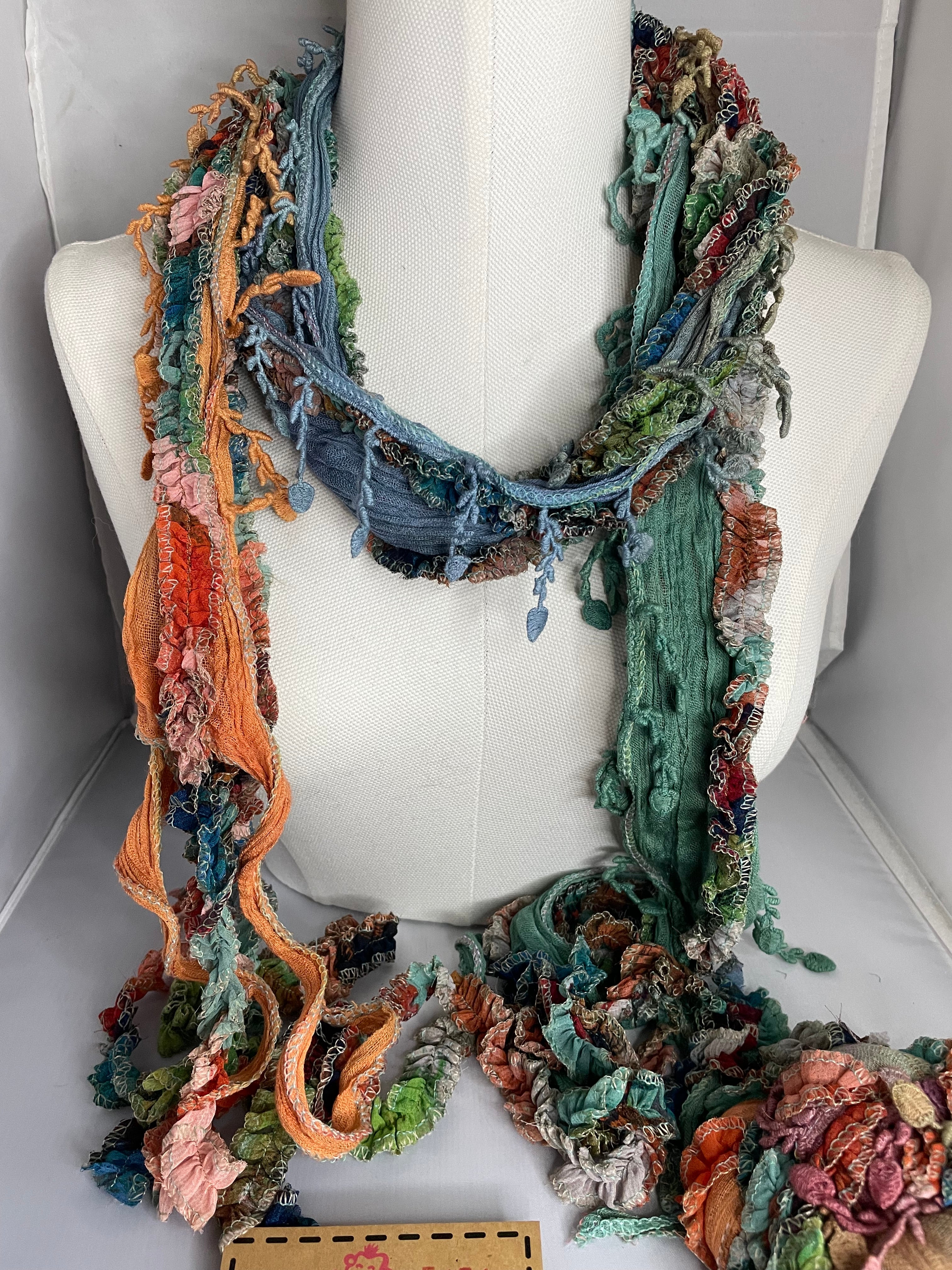Additional view of Boho Mixed Tassel Handmade Scarf Necklace from Robin Boutique.