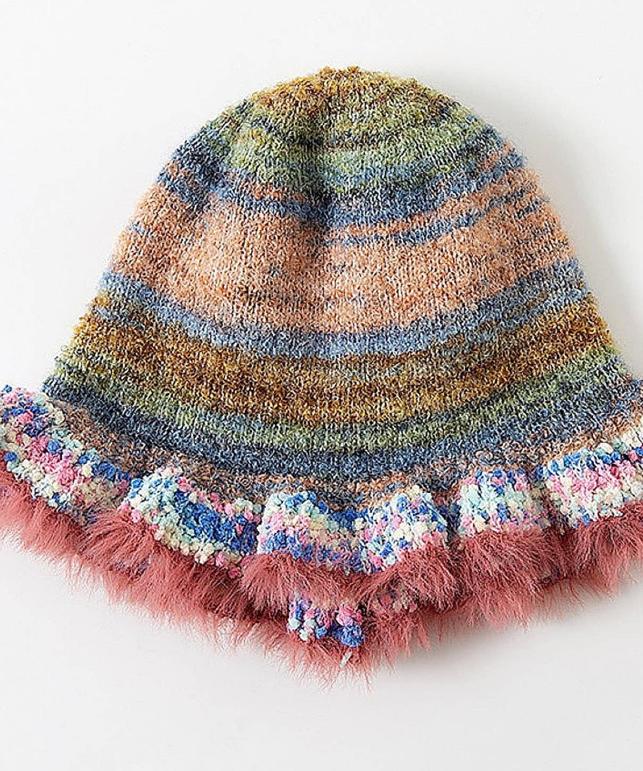 Colorful Mohair-Feel Ruffle Knit Beanie