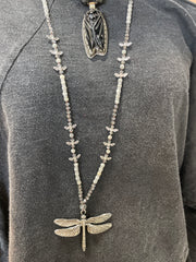 Additional view of Silver Charmed Atlas Jasper Dragonfly Necklace from Robin Boutique.