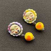 Sunflower Sleepy Doll Face Earrings - Robin Boutique