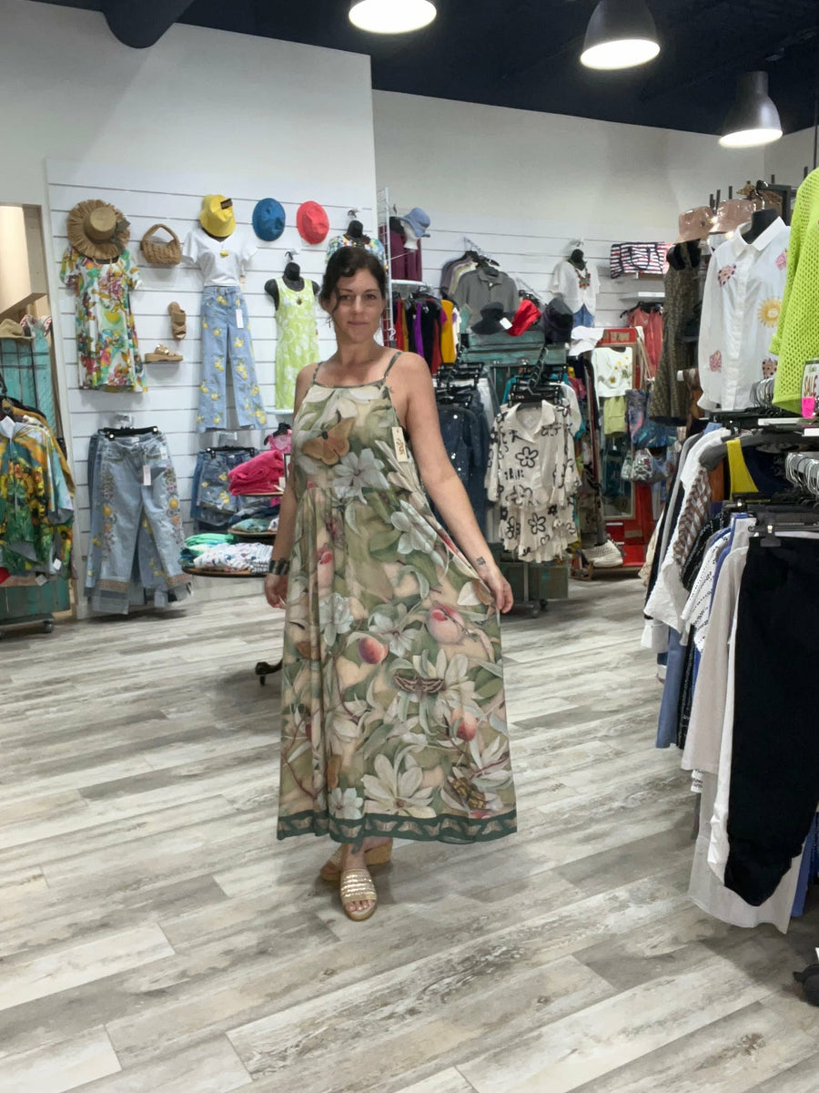Fleur De Soleil Bohéme Long Maxi Slip Dress w/ Florals