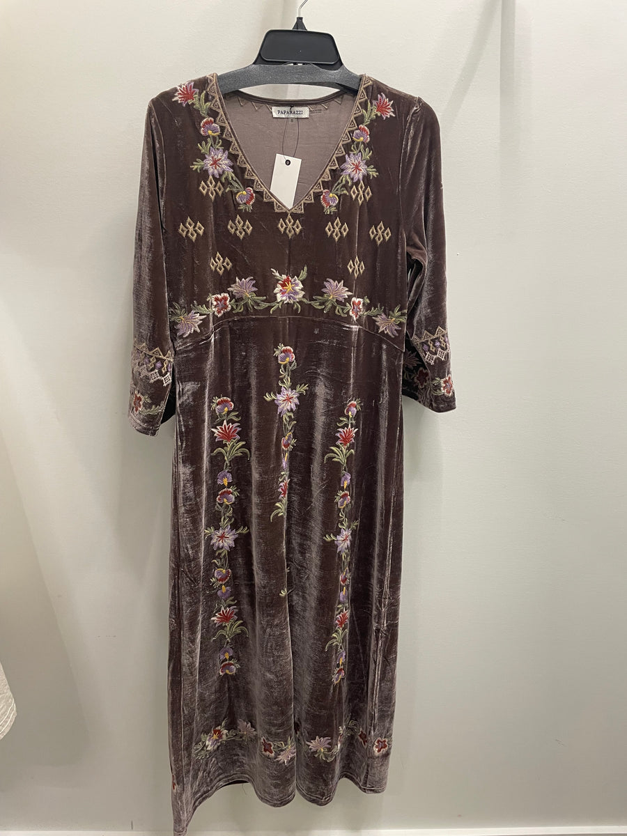 Embroidered Velvet Prairie Dress by Paparazzi 4793