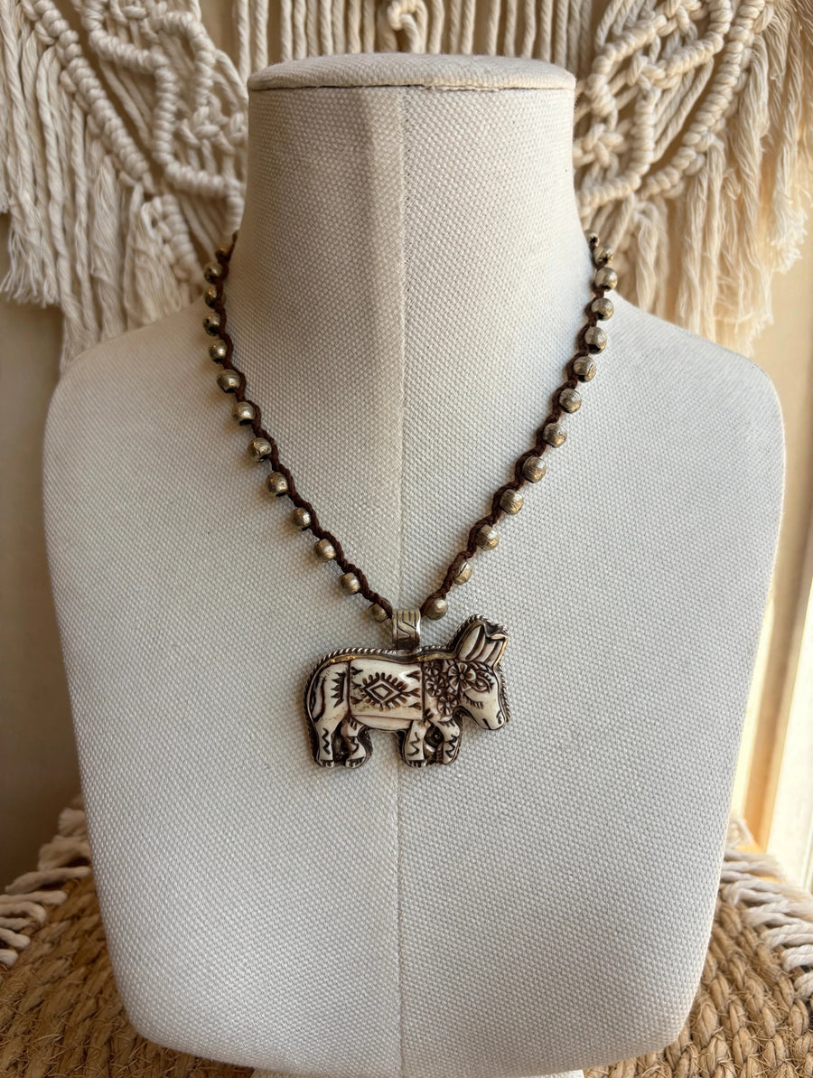 Desert Story Carved Bone Donkey Necklace by Tara Gasparian