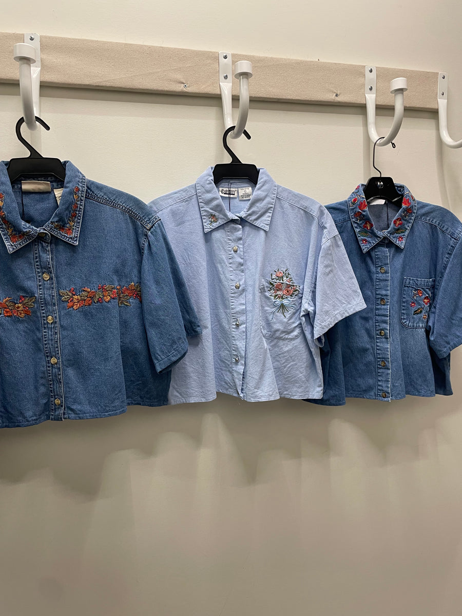 Reworked Denim Crop Button Down #208