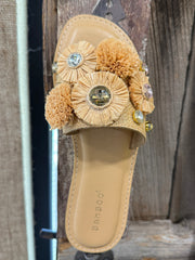 Raffia Embellished Sandal Slide Flats Robin Boutique