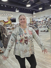 Quilted A-Line Pullover in Holiday Joy Print by Inoah