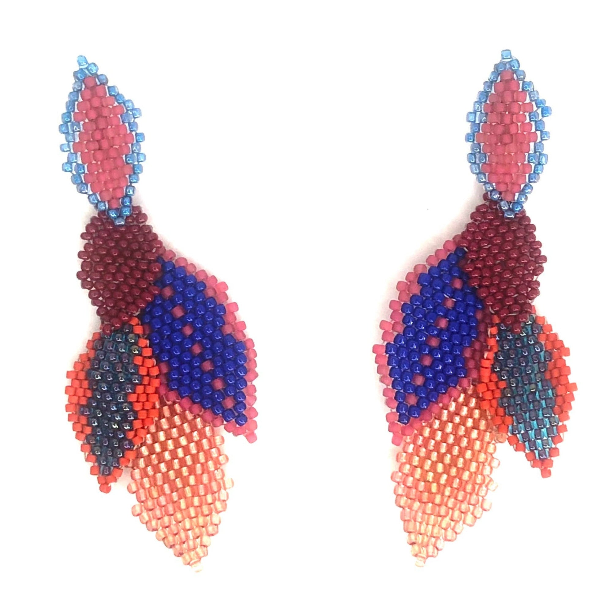 Statement Earring with 5 Beaded Leaves -Berry by KVZ Robin Boutique
