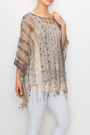 Brown Sequin Mesh Layering Top with Fringes Robin Boutique