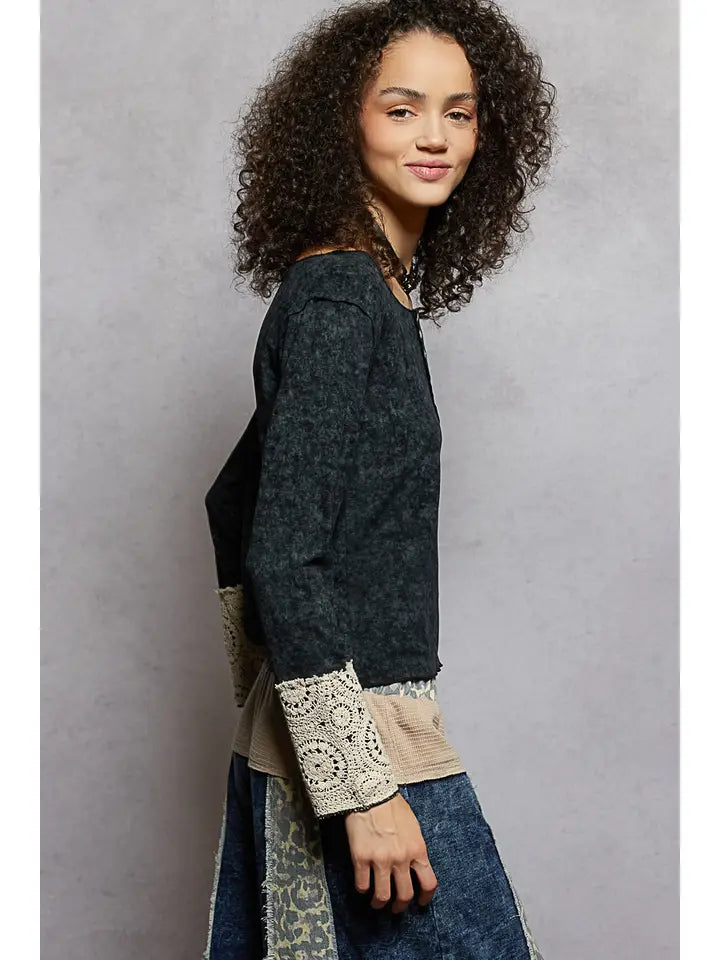Lace Cuff Knit Top