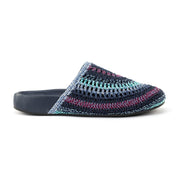 Bolinas Crochet Clog by The Sak in Lapis Stripe, a cool-toned rainbow-striped hand-crocheted backless clog with a leather footbed – view 4 -Robin Boutique