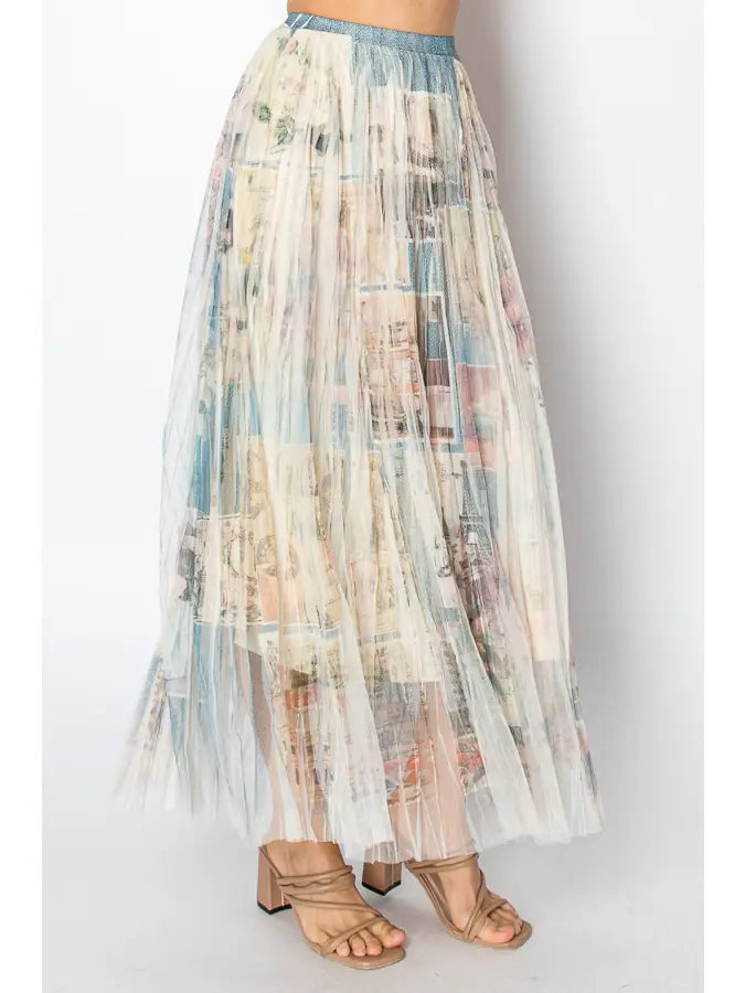 Patch Floral Mesh Tulle Maxi Skirt by Origami