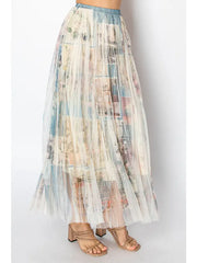 Patch Floral Mesh Tulle Maxi Skirt by Origami