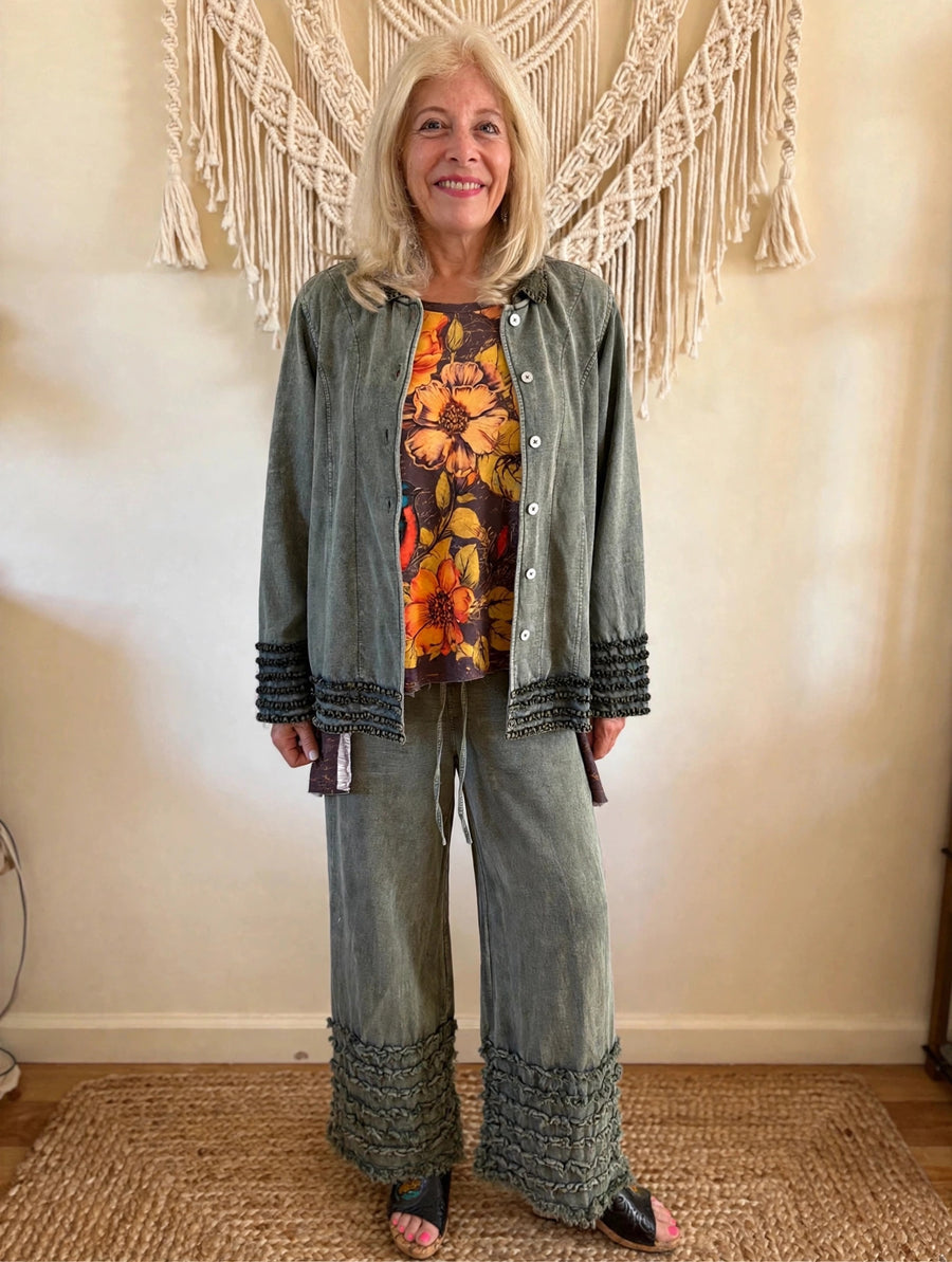 Ruffle Trim Mineral Wash Jacket by The Paper Lace