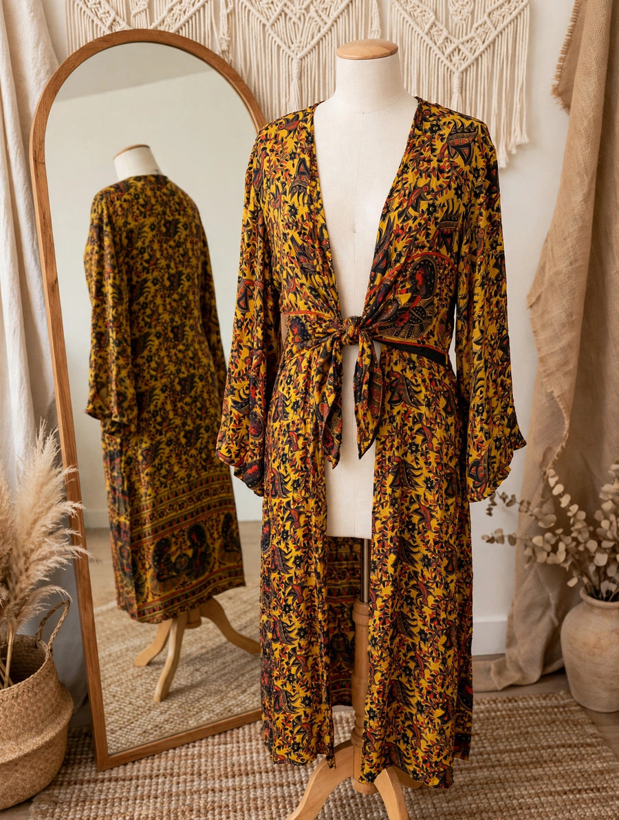 Crepe Sari Spellbound Kimono #102 by Kantha Bae