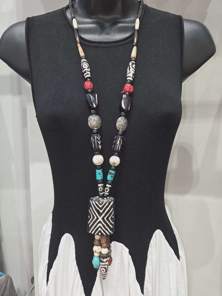 Indian Trade Bead Black Cuff Necklace