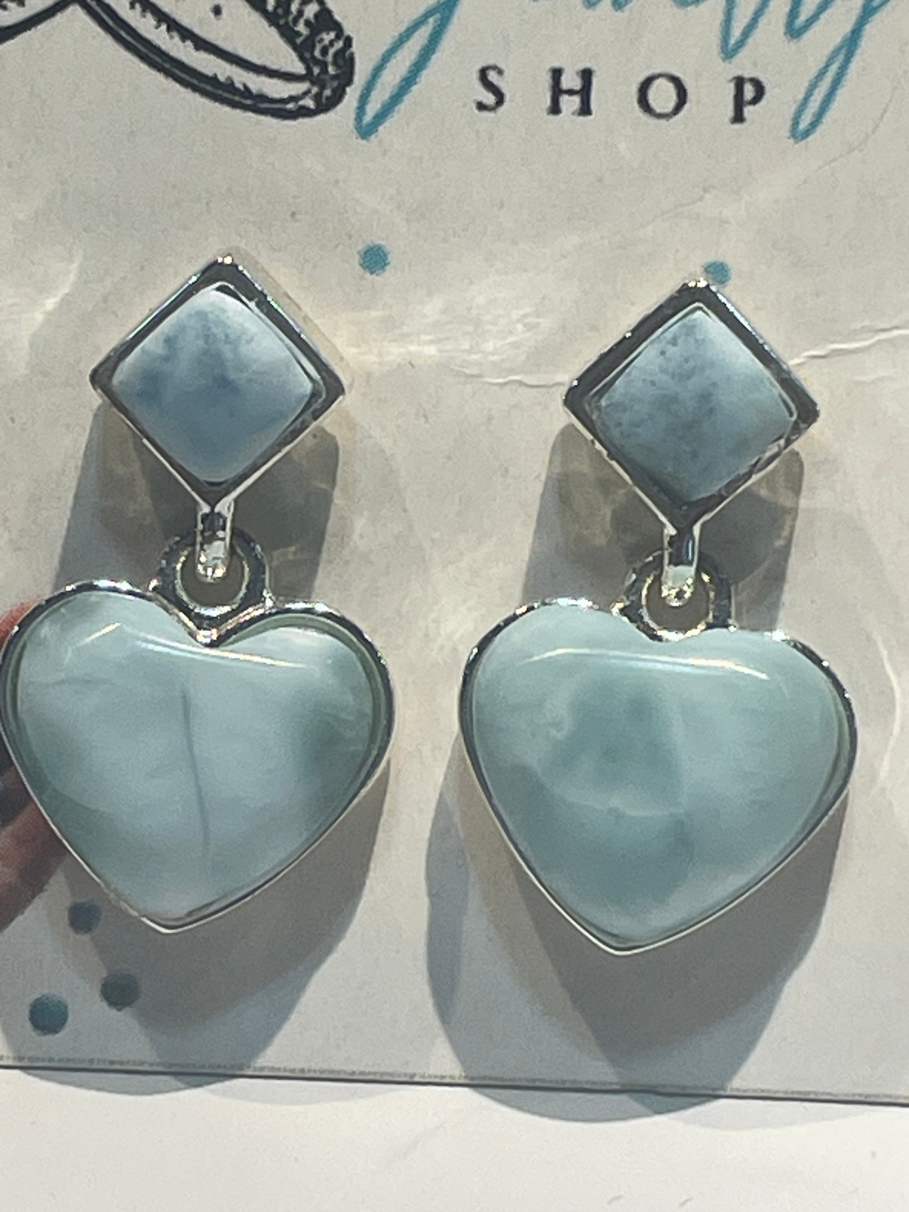 Larimar Heart Drop Stud Earrings