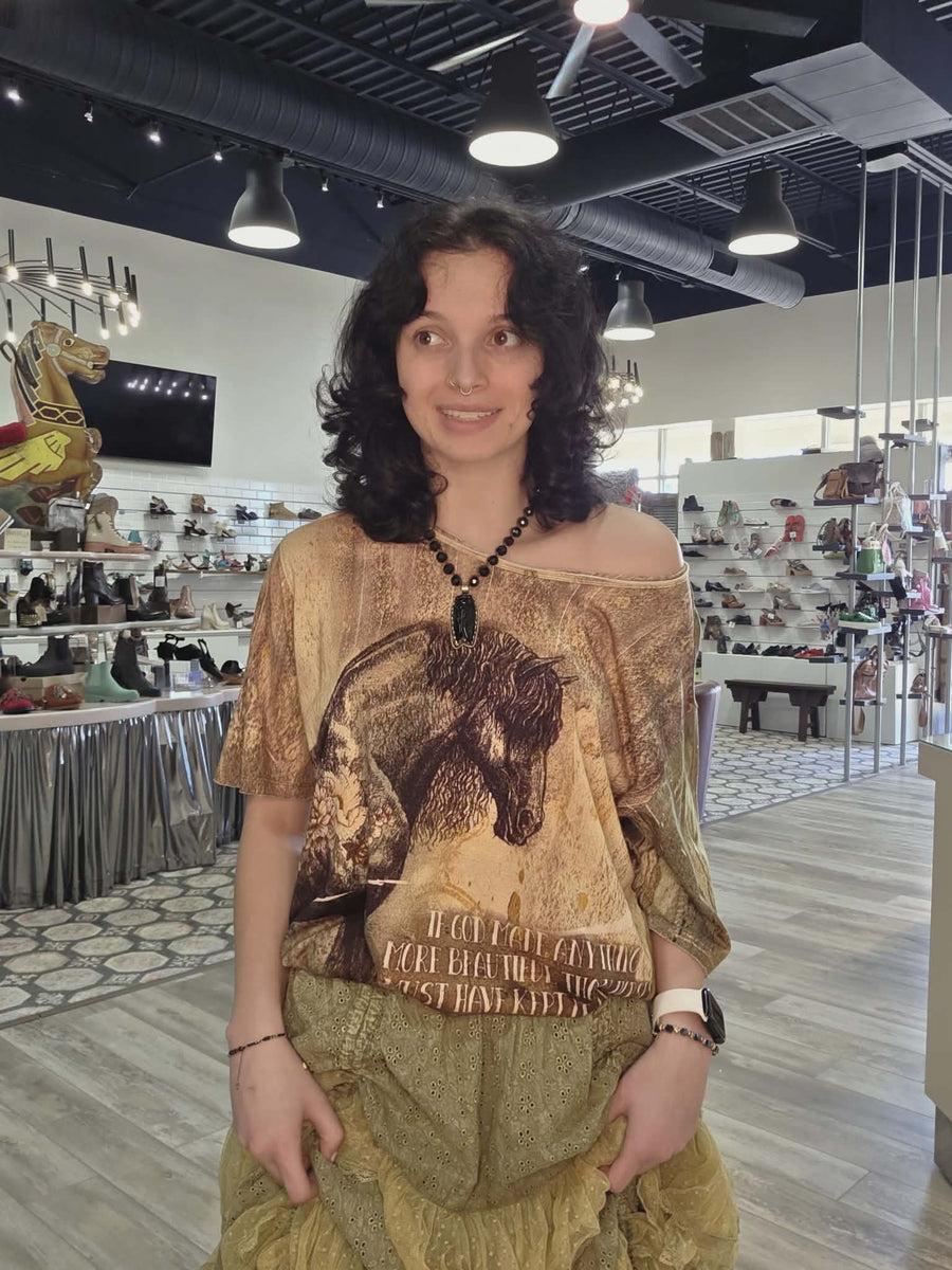 Driftwood Day Tee in Vintage Horse Print by Paper Lace