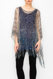 Navy Sequin Mesh Layering Top with Fringes Robin Boutique