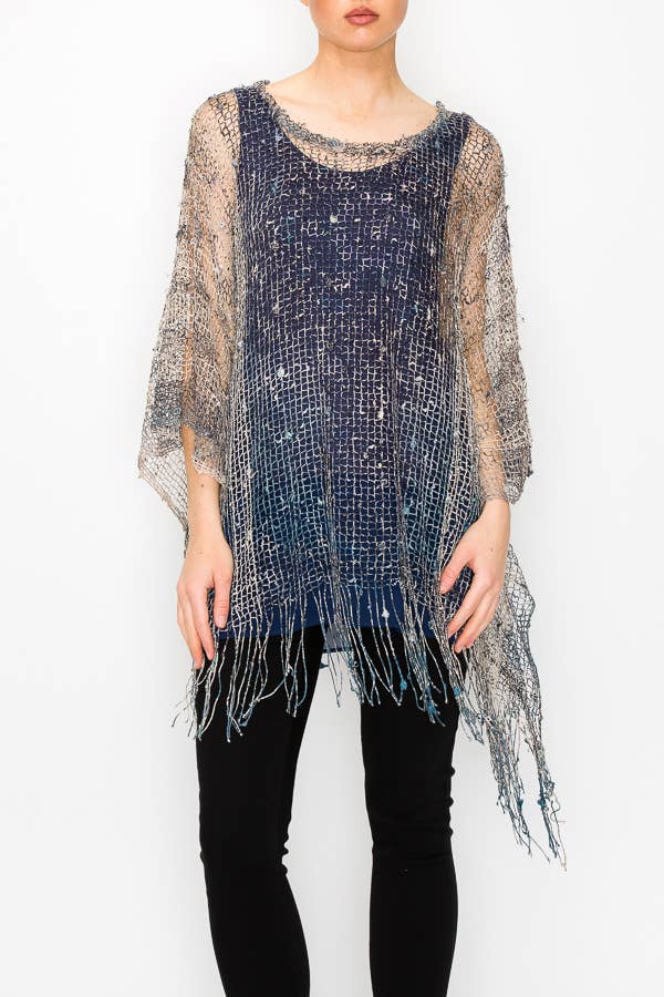 Navy Sequin Mesh Layering Top with Fringes Robin Boutique