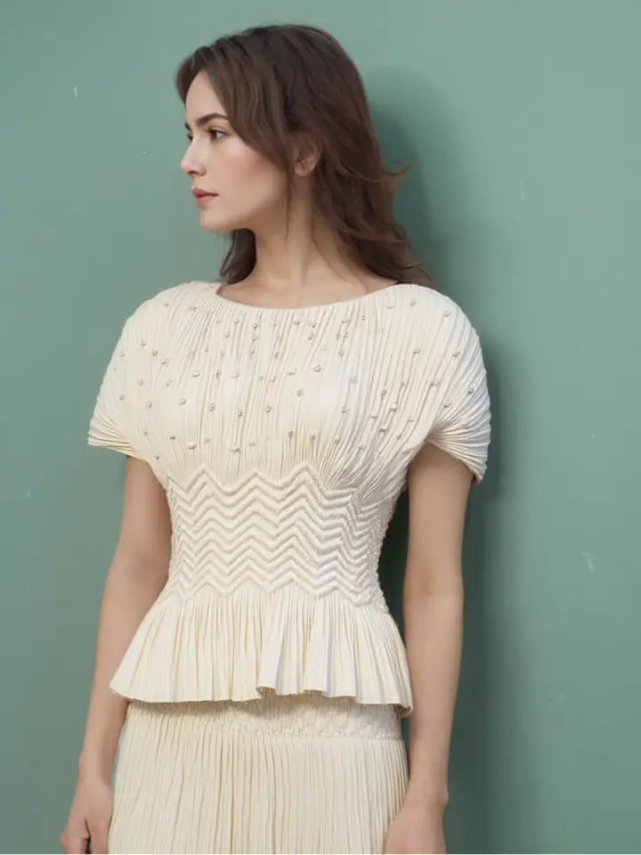 Additional view of Pleated Blouse with Pearls and Diamonds by EllyNDale from Robin Boutique.
