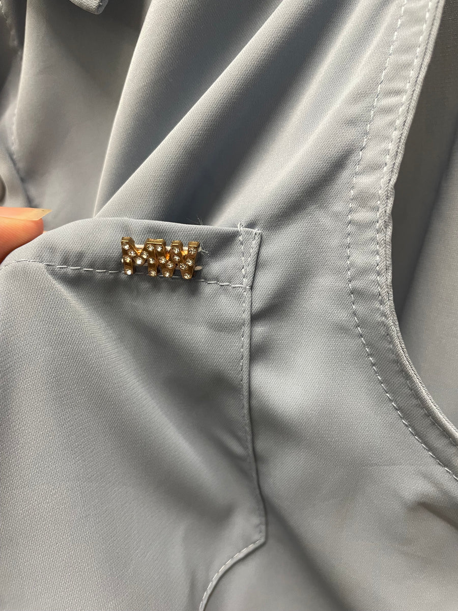 Reworked Sleeveless Flowy Crop Button Down #09