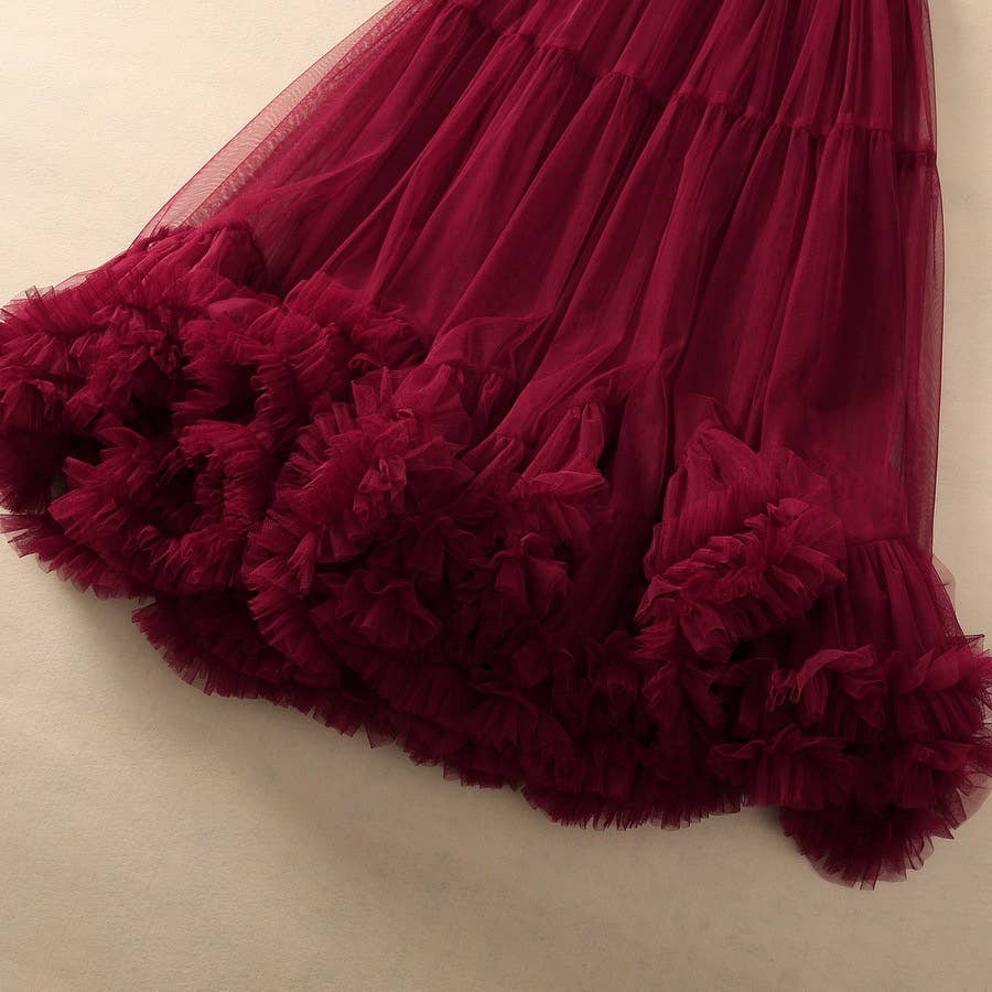 Elegant Mesh Ruffled Hem Skirt