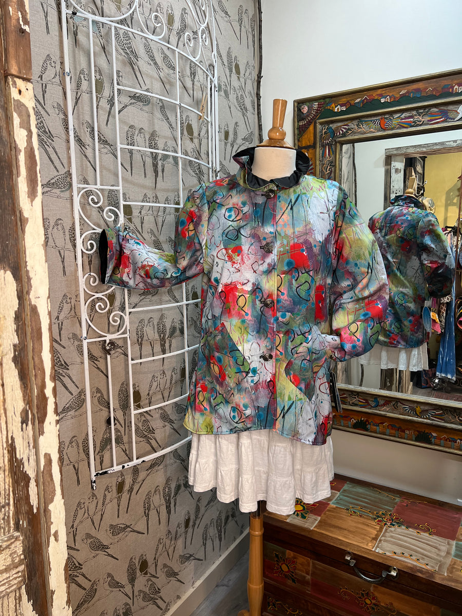 Abstract Color Water Repellant Reversible Coat