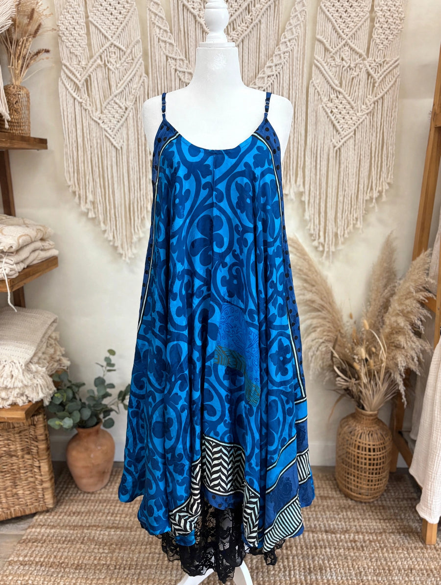 Crepe Sari Moonchild Slip Dress #241 by Kantha Bae