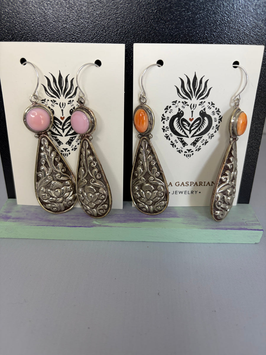 Orange Spiny Oyster Drop Earrings by Tara Gasparian