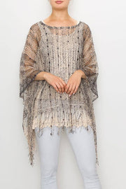 Brown Sequin Mesh Layering Top with Fringes Robin Boutique