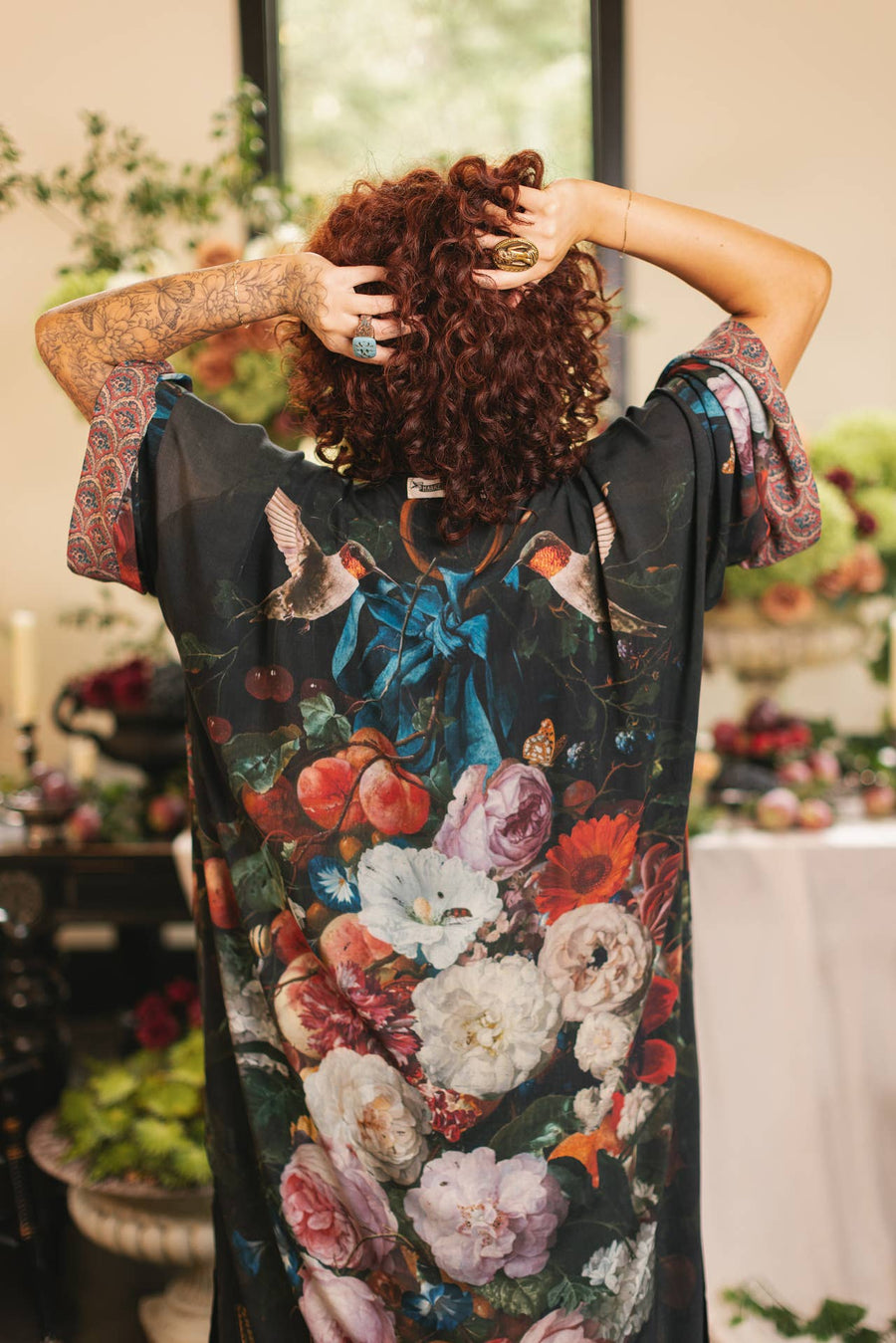 Flight of Fancy Opera Duster Kimono Robe Hummingbird Print