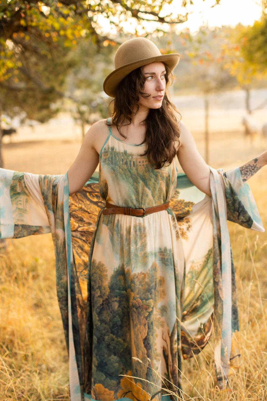 Awakening Bohéme Printed Long Maxi Slip Dress w/ Landscape