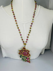Rhinestone  Rainbow Rose Necklace by Gina