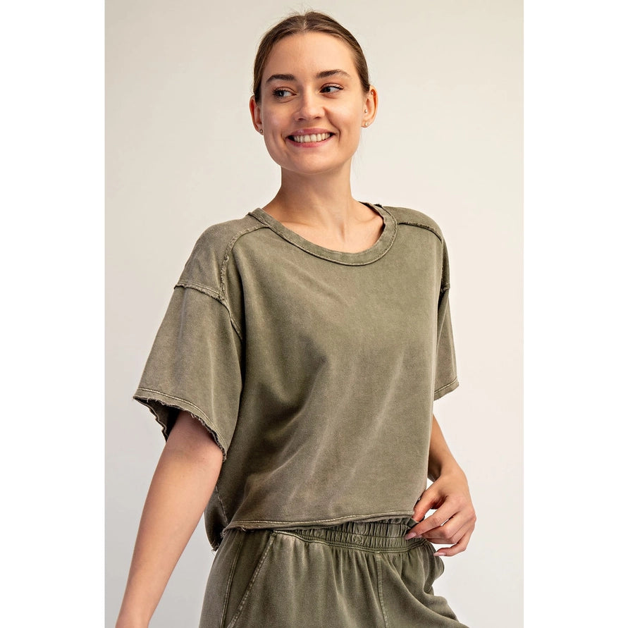 Mineral Washed Cropped Short Sleeve Tee by Rae Mode