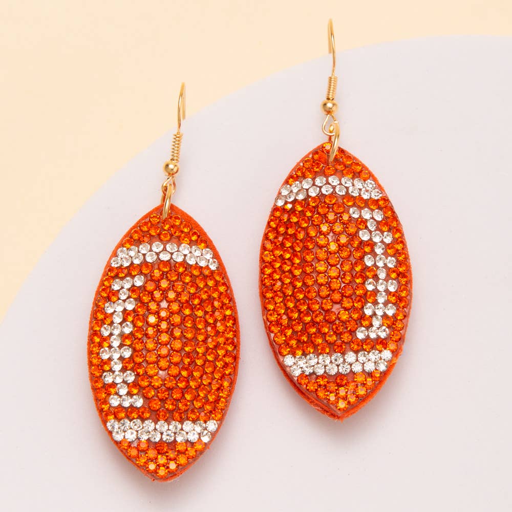 Two-Tone Rhinestone Pave Football Dangle Earrings Robin Boutique