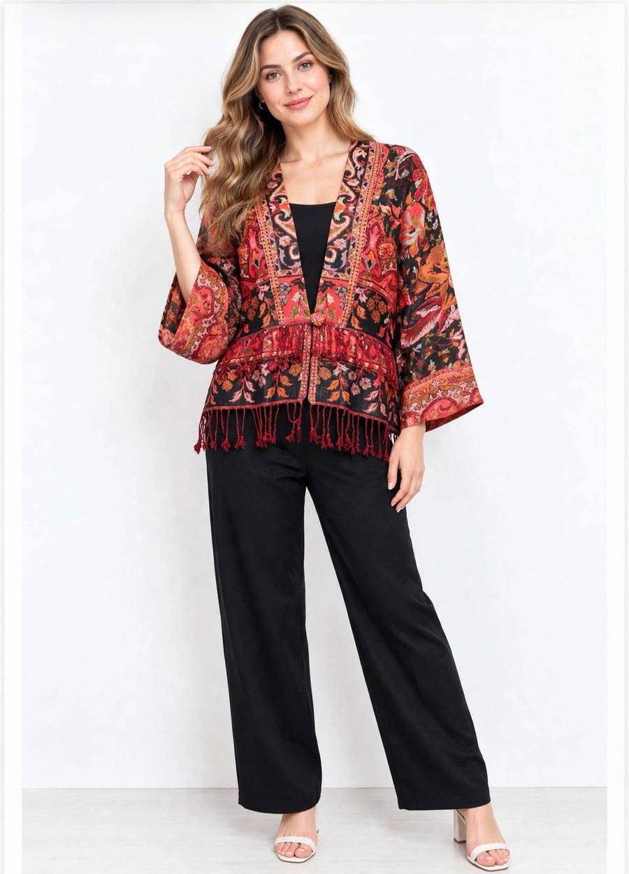 Reversible Tapestry Fringe Short Jacket