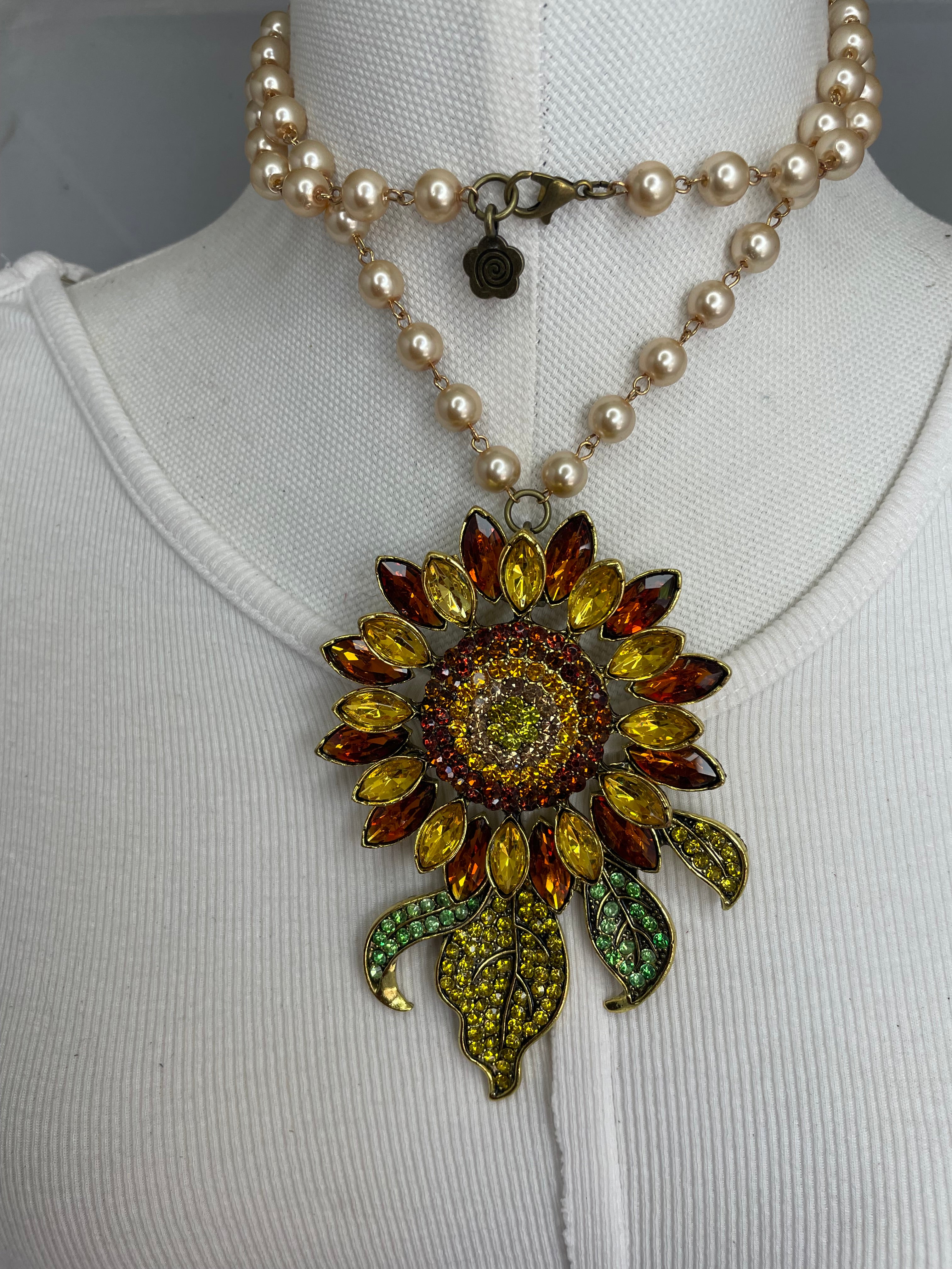 Rhinestone Sunflower Necklace by Gina