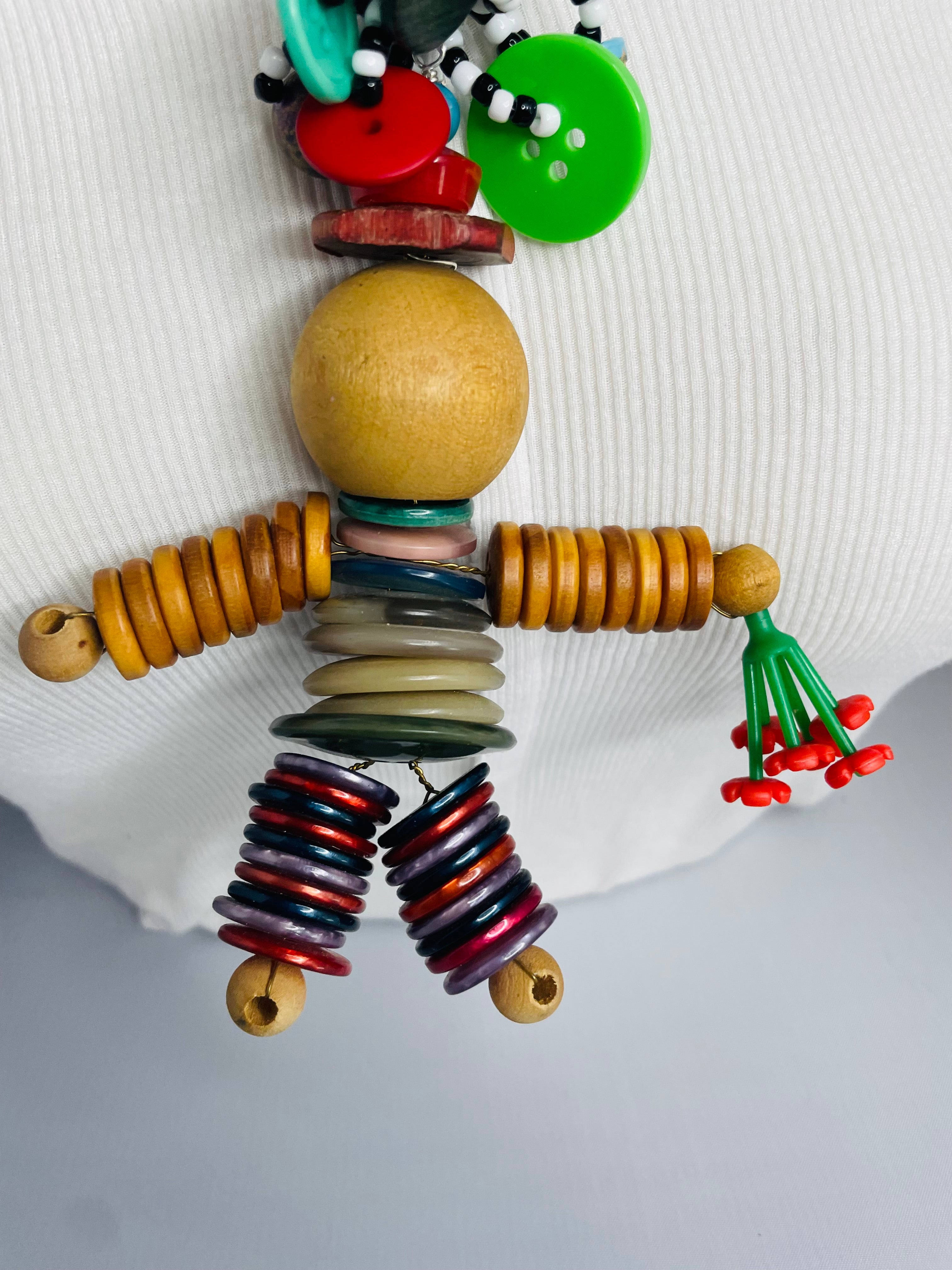 Wooden Button Person Necklace by The Vintage Jewel