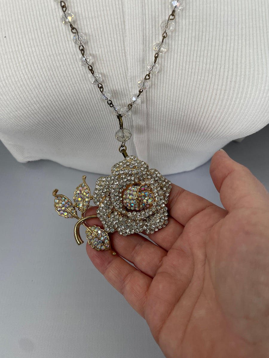 Rhinestone Rose Necklace by Gina