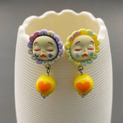 Sunflower Sleepy Doll Face Earrings - Robin Boutique